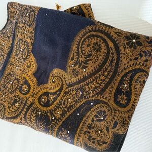Black and Brown Paisley Scarf with tiny rhinestones